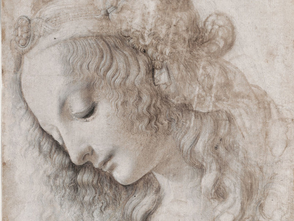 Leonardo da Vinci, Studio di volto femminile, 1468-1475 circa. Pietra nera (o punta di piombo), penna, pennello inchiostri marrone e grigio, biacca (parzialmente ossidata), su carta preparata avorio, 281 ✕ 199 mm. Firenze, Gabinetto Disegni e Stampe degli Uffizi