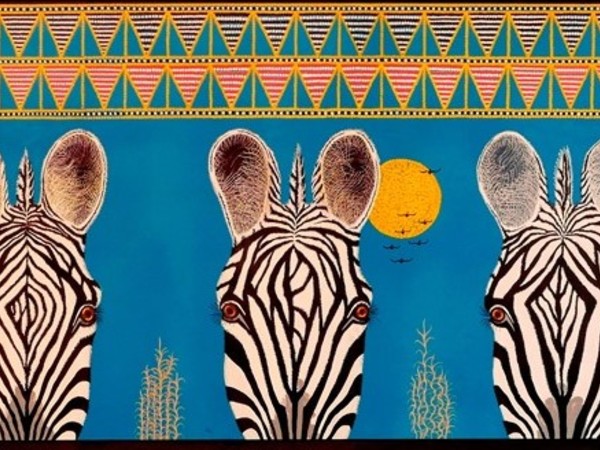 Schili, Zebre Masai, 2019, acrilico su tavola, cm. 150x50