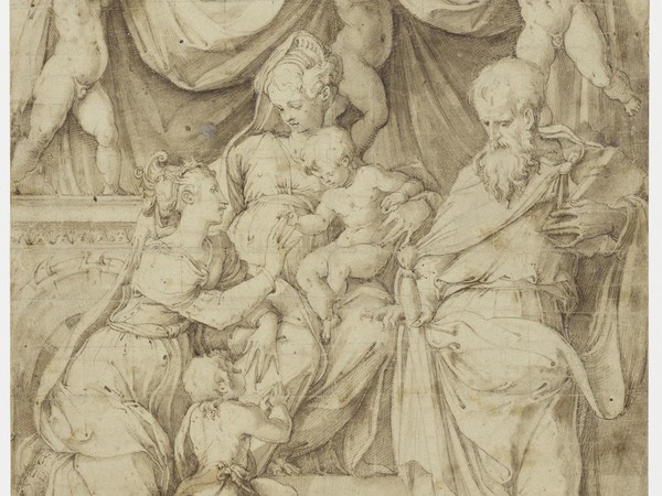 Giorgio Vasari, Matrimonio mistico di Santa Caterina. Penna e inchiostro, pennello e inchiostro diluito. Firenze, Gabinetto dei Disegni e delle Stampe delle Gallerie degli Uffizi