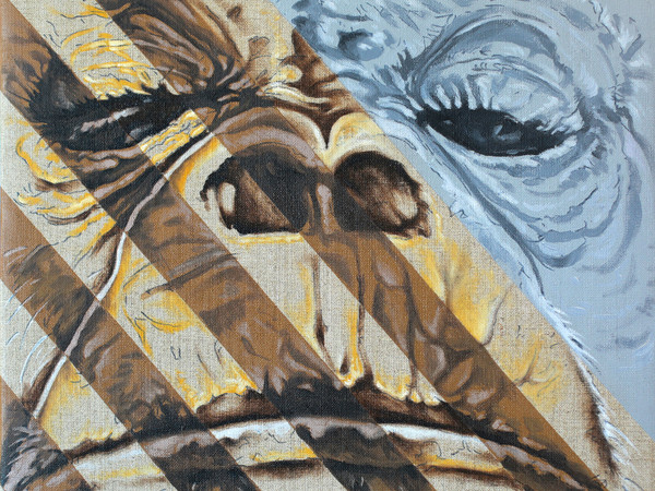 Simone Fugazzotto, BROWN STRIPES AND GRAY EYE, 50 x 50 cm, Olio su tela di lino | Courtesy of Simone Fugazzotto e Fondazione Maimeri