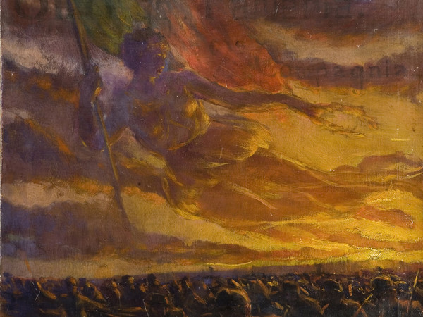 Plinio Nomellini, Allegoria della Vittoria sull’esercito in marcia. Olio su tela, 510x510 mm.
