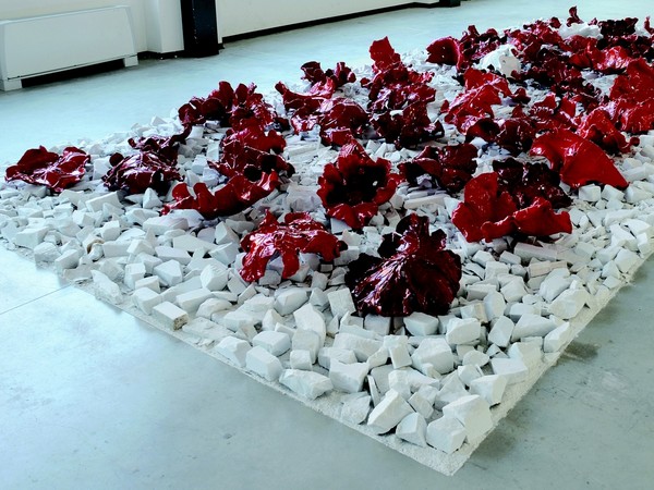 Roberto Fanari, Installazione marmo e ceramica rossa, 2015