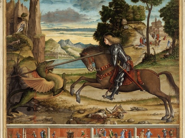 Vittore Carpaccio, <em>San Giorgio e il drago e quattro episodi della vita del Santo</em>, Venezia, San Giorgio Maggiore<br />