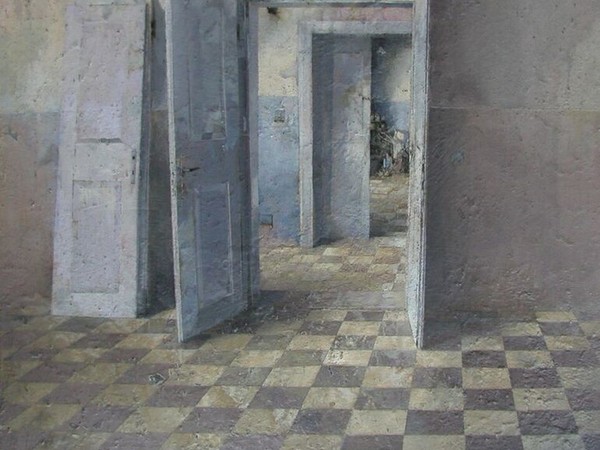 Matteo Massagrande, Interno, 2010, tecnica mista su tavola, cm. 50x50