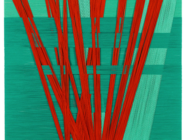 Carla Mura, Container, 2015, filo di cotone su legno, cm 60x60
