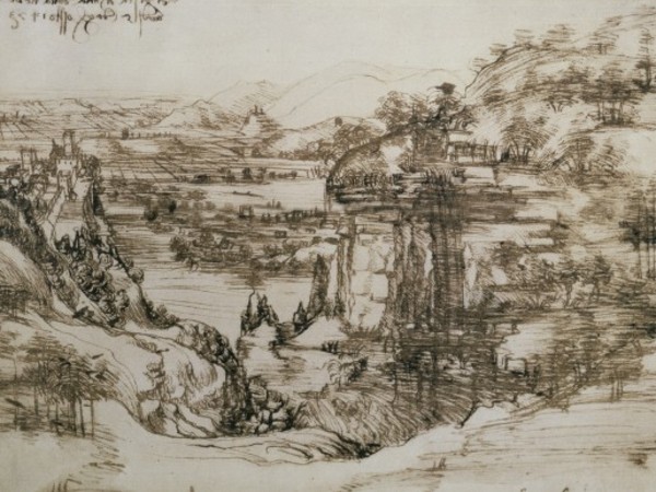 Leonardo da Vinci, <em>Paesaggio - 5 agosto, 1473</em>, Firenze, Gabinetto Disegni e Stampe degli Uffizi
