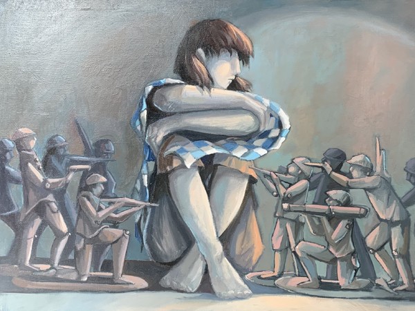 Alessandra Carloni, L'arte della guerra, olio su tela, cm. 60x80