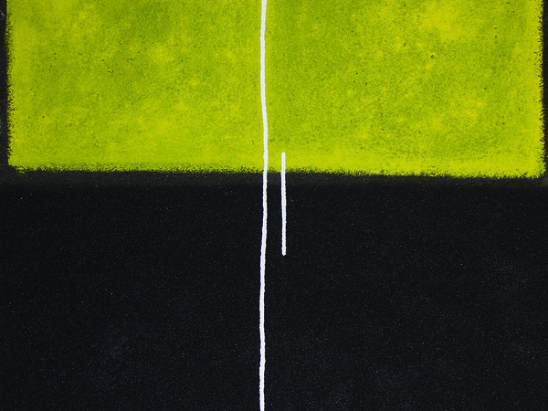 Bruno Biondi, Concetti verticali giallo, 120x120 cm., materia sabbia e acrilico su tela, 2017