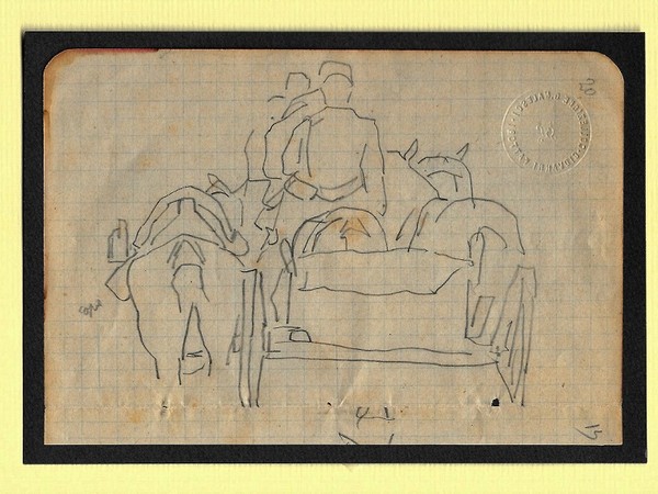 Giò Fattori, Studio per militari e carriaggi in sosta, disegno su carta quadrettata, 1880-82, mm. 92X135