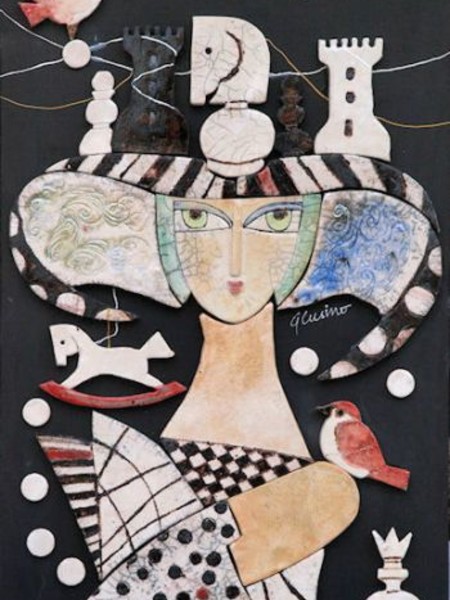 Giuliana Cusino, La regina bianca, 70x45, ceramica raku su tavola