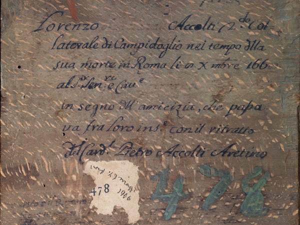 Peruzzi Baldassarre. Retro del Ritratto del card. Pietro Accolti, olio su tavola. Galleria degli Uffizi