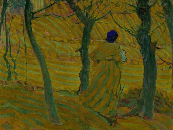 Cuno Amiet, Ragazza bretone sotto gli alberi (Bretonin unter Bäumen), 1893, Olio su cartone, 53 x 64 cm, Collezione privata