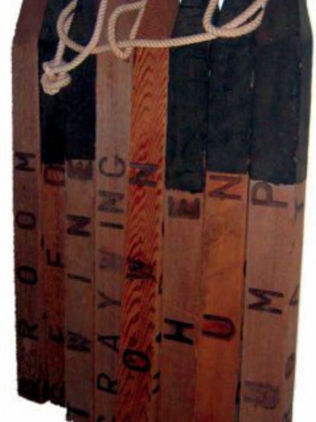 Joe Tilson, Stake poem, 1971, legni di cedro rosso, 122x80x10 cm, collezione privata