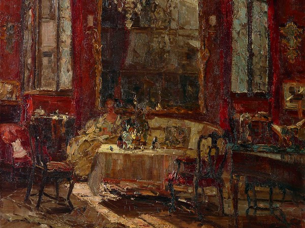 Emma Ciardi, Interno studio rosso, 1922 circa, Olio su tela, 70 x 76 cm, Collezione privata