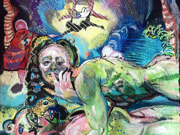 Natalie Frank, Lizard Lovers (Superheroes), 2015, gouache and chalk pastel on paper 76x55 cm Courtesy 