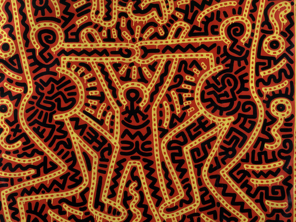 <span>Keith Haring, <em>Untitled</em>, 1983 Inchiostro vinilico su telone di vinile 213,4 x 213,4 cm. Courtesy Laurent Strouk © Keith Haring Foundation</span>