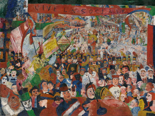 James Ensor, L'entrata di Cristo a Bruxelles nel 1889, 1888, Olio su tela, 253 x 431 cm, Los Angeles, J. Paul Getty Museum, Flemish Art Collection