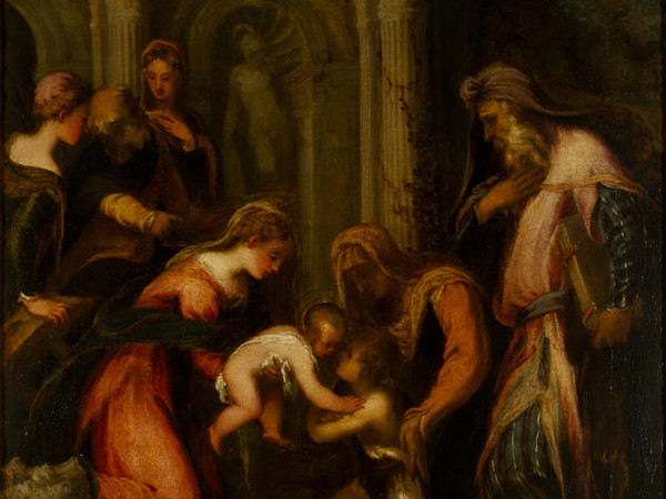 Andrea Meldolla, detto Schiavone “Vergine e Bambino, San Giovannino e Santi Zaccaria, Elisabetta, Giuseppe, Caterina e una santa” Olio su tela, cm 155 x 129, Lent from the Government Art Collection 