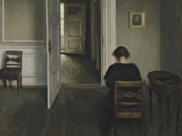 Vilhelm Hammershoi, Interior med siddende kvinde, 1908. Olio su tela