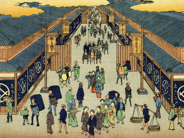 Utagawa Hiroshige, Surugacho dalla serie Meisho Edo Hyakkei, 1856, Silografia, 50.9 × 35.9 cm | © Courtesy Museo d’Arte Orientale E. Chiossone