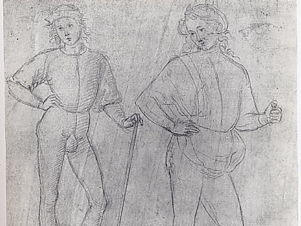 Bottega del Perugino, Due studi di un giovane in piedi con abbigliamento del quattrocento, 1504 circa.