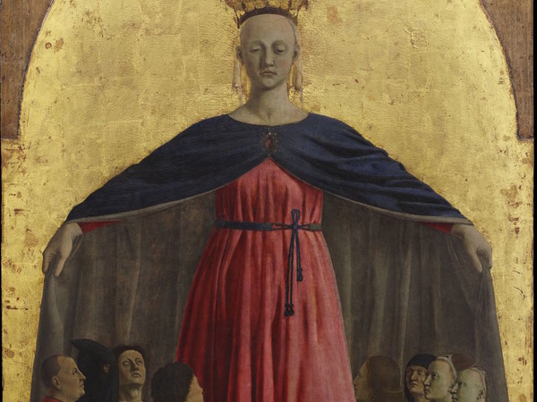 Piero della Francesca, Madonna della Misericordia, circa 1445-1455, scomparto centrale del polittico omonimo tavola, 168 × 91 cm. Sansepolcro, Museo Civico