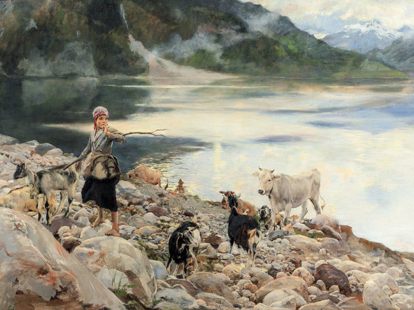 Ettore Tito, Il lago di Alleghe, olio su tela, 140x200 cm.