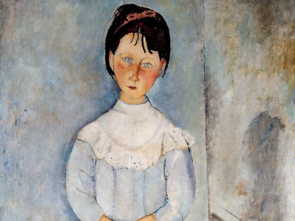 Amedeo Modigliani, Fillette en bleu, 1918, olio su tela, 116 x 73 cm. Collezione Jonas Netter Amedeo Modigliani, Fillette en bleu, 1918, olio su tela, 116 x 73 cm. Collezione Jonas Netter