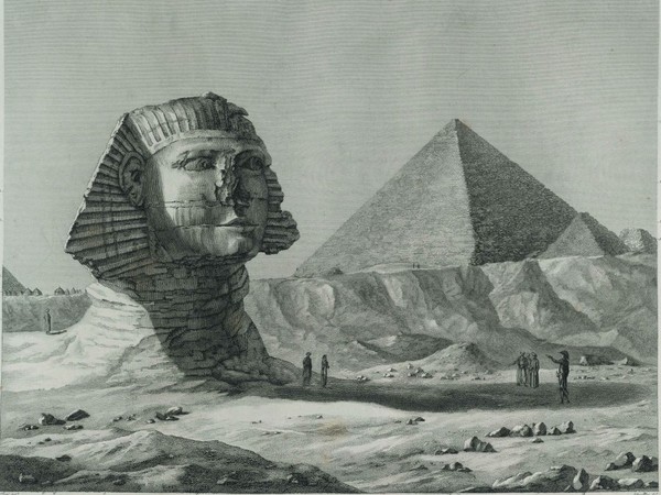 Pyramides de Memphis. Vue du Sphinx et de la grande pyramide, prise du sud-est, in Description de l’Egypte (1802-1809), Antiquité, Vol. V, pl.11, New York Library, New York