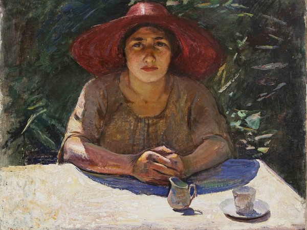 Ottorino Davoli, Al Sole, olio su tela, cm. 61x74