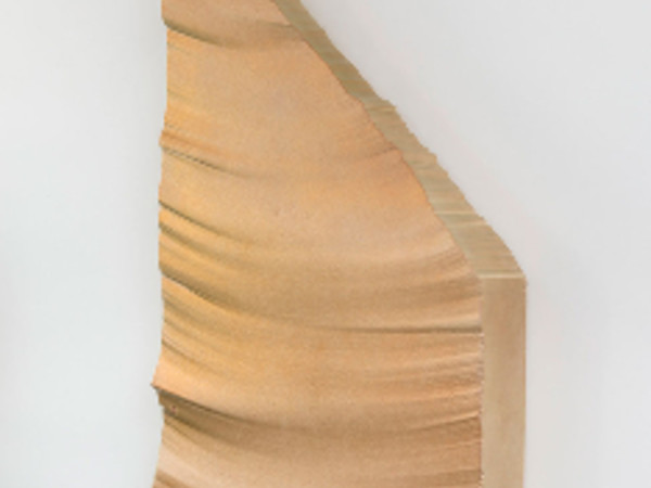 Piero Golia, Intermission painting #5 red to gold, 2014, EPS foam, hard coat, and pigment, 93 1/2 × 48 × 9 inches (237.5 × 121.9 × 22.9 cm)
