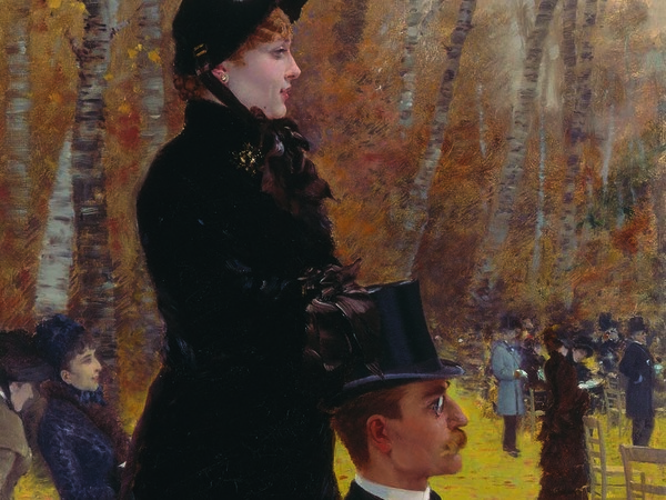 Giuseppe De Nittis, Alle corse di Auteuil - Sulla seggiola, 1883, Olio su tela, 55.5 x 107 cm, Barletta, Pinacoteca Giuseppe De Nitt