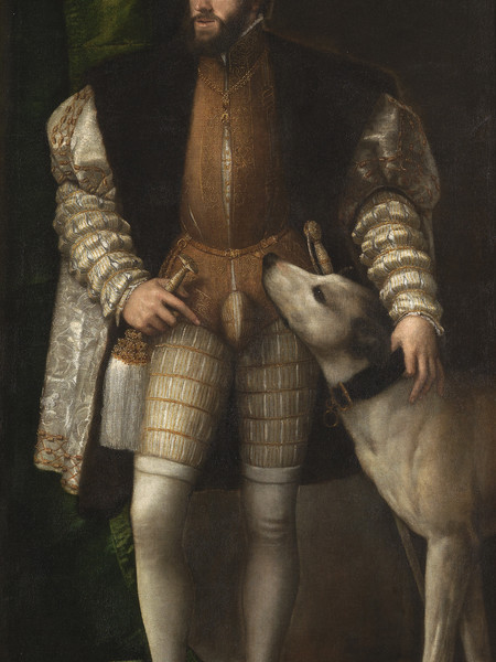 Tiziano Vecellio, Ritratto di Carlo V con il cane, 1533, Olio su tela
