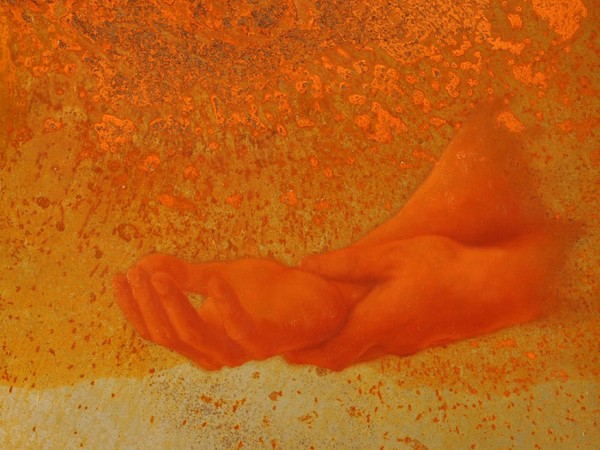 Roberta Ubaldi, rust59, 2020, olio su lamiera ossidata, 40x40 cm.