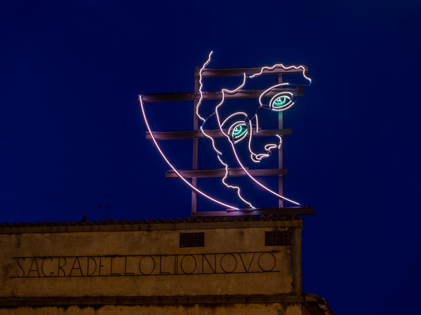 Patrick Tuttofuoco, Elevatio Corupus, 2021, neon e struttura in acciaio, Ghizzano, Pisa. Foto Andrea Testi. Courtesy l'artista e Federica Schiavo Gallery
