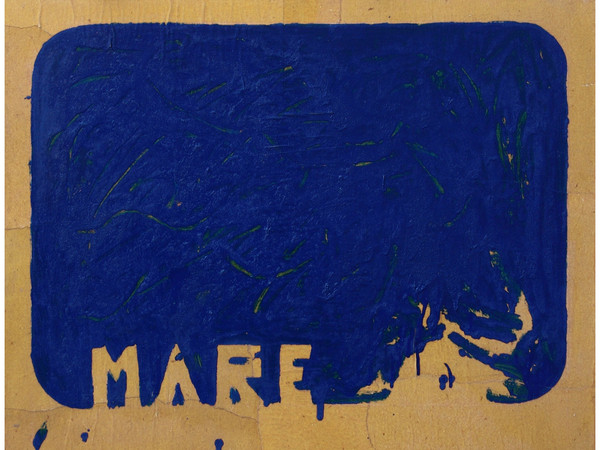Mario Schifano, Mare, 1978. Smalti e collage su carta povera, cm 100x100