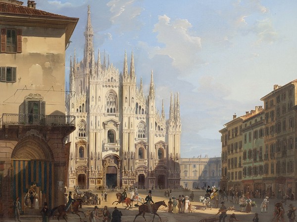 Giovanni Migliara, Veduta di piazza del Duomo in Milano, 1828