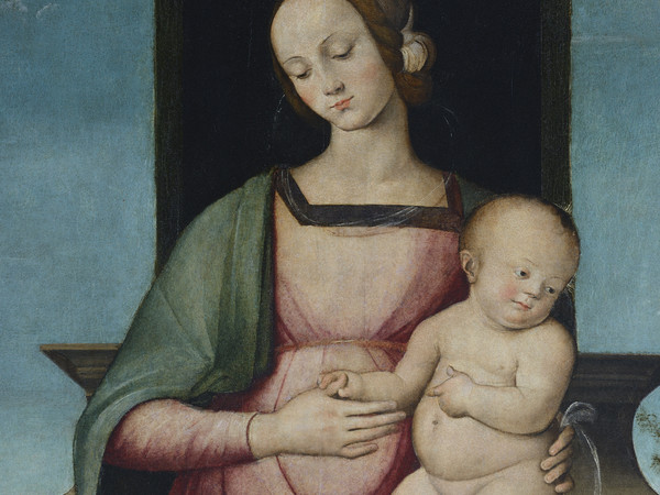 Francesco Verla, Madonna con Gesù Bambino in trono tra i Santi Antonio Abate e Domenico, particolare, 1503-1505. Velo d’Astico, Chiesa dei Santi Martino e Giorgio