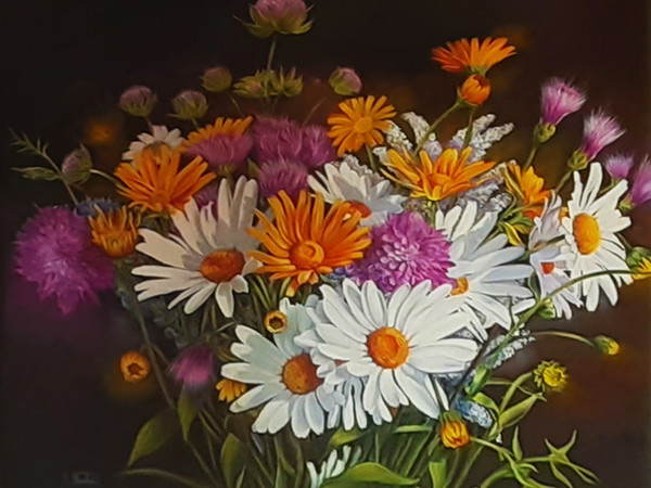 Bruna Naldi, Controluce su fiori di campo, 2021, olio su tavola, cm. 50x70