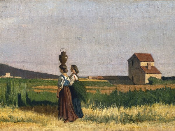 Giovanni Fattori, Acquaiole livornesi, 1865, olio su tela, cm. 38x 109.5. Collezione privata
