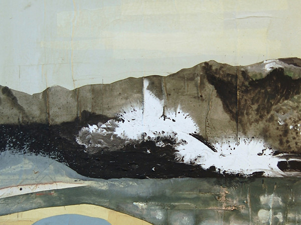Denis Riva, Lago di carta, 2015 acrilico, lievito madre e carta su legno, 70x66 cm