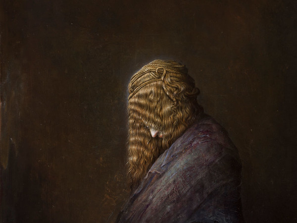 Agostino Arrivabene, L'annuncio, 2016, olio su legno, cm. 65x60