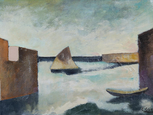 Carlo Carrà, Marina, 1952, olio su cartone telato, cm. 31,5x49,5. Collezione privata