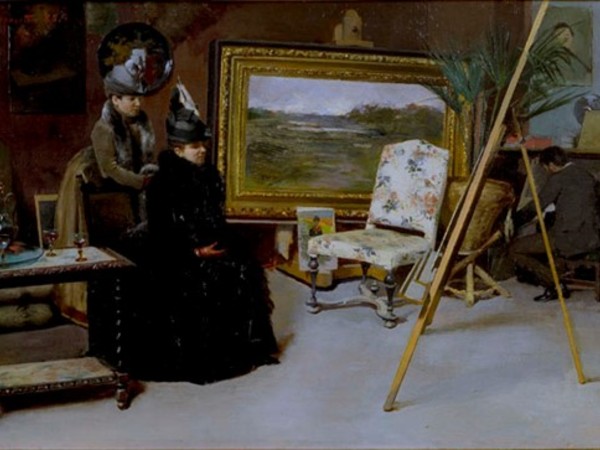 Giovanni Battista Carpanetto, Critici gentili, 1888. Olio su tavola, 31,5x47 cm. Galleria Il Portico, Pinerolo