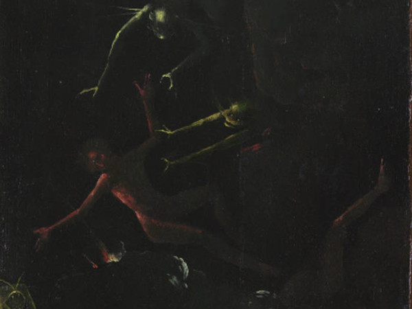 Jheronimus Bosch, Caduta dei dannati, Polittico delle Visioni dell'Aldilà, 1490-1516 circa, Olio su tavola, 44 x 88 cm, Palazzo Grimani Venezia