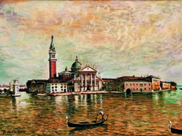 De Chirico, Venezia, isola di San Giorgio, 1950-1955, olio su tela, cm 35x55, collezione Banco Popolare
