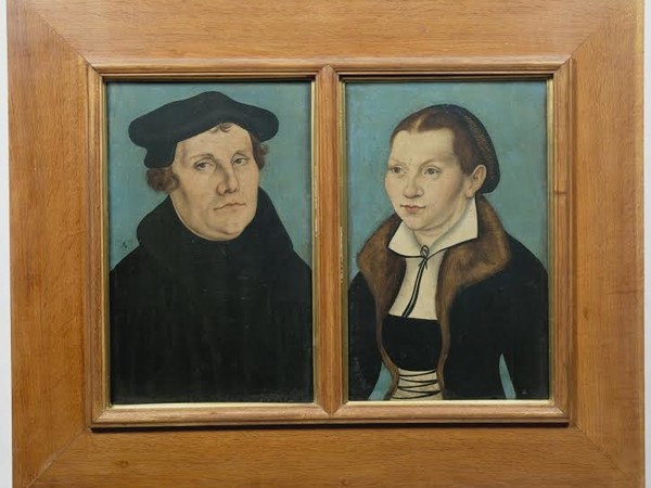 Lukas Cranach il Vecchio, Ritratti di Martin Lutero e Caterina von Bora, 1529, olio su tavola. Firenze, Gallerie degli Uffizi, Galleria delle Statue e delle Pitture<br />