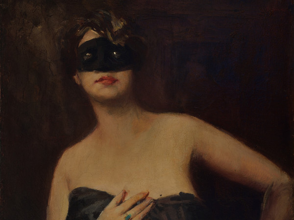 Lino Selvatico, Francesca con la maschera, 1920 ca, Olio su tela, 76 x 62 cm, Collezione privata | 