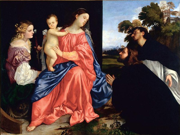 Tiziano Vecellio, Madonna col Bambino tra i santi Caterina e Domenico, e il donatore (Sacra Concersazione)