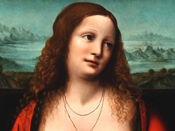 Leonardo e allievo (?),<em> Maddalena discinta</em>, Olio su tavola, 45.5 x 58 cm, Dettaglio<br />